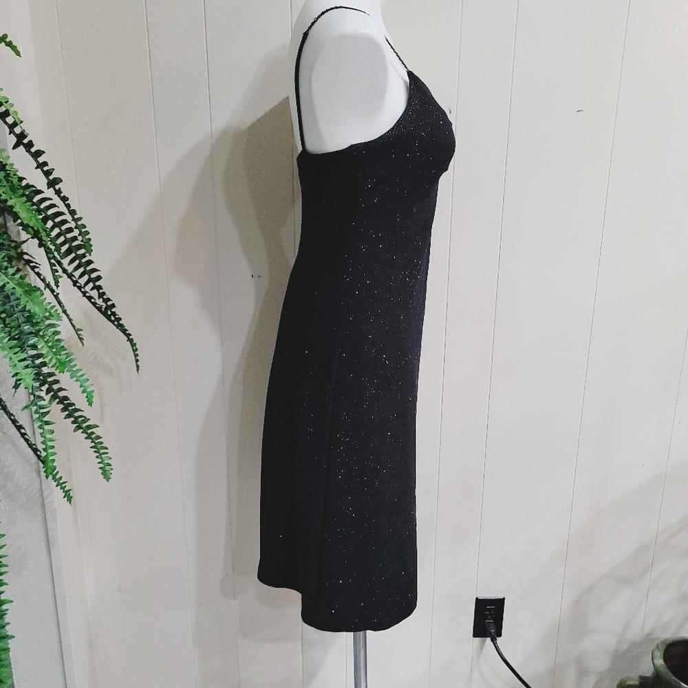 DUSK Black Crystal Beaded Party Dress Spaghetti Straps Little Black Dress SZ 8 - Picture 5 of 9